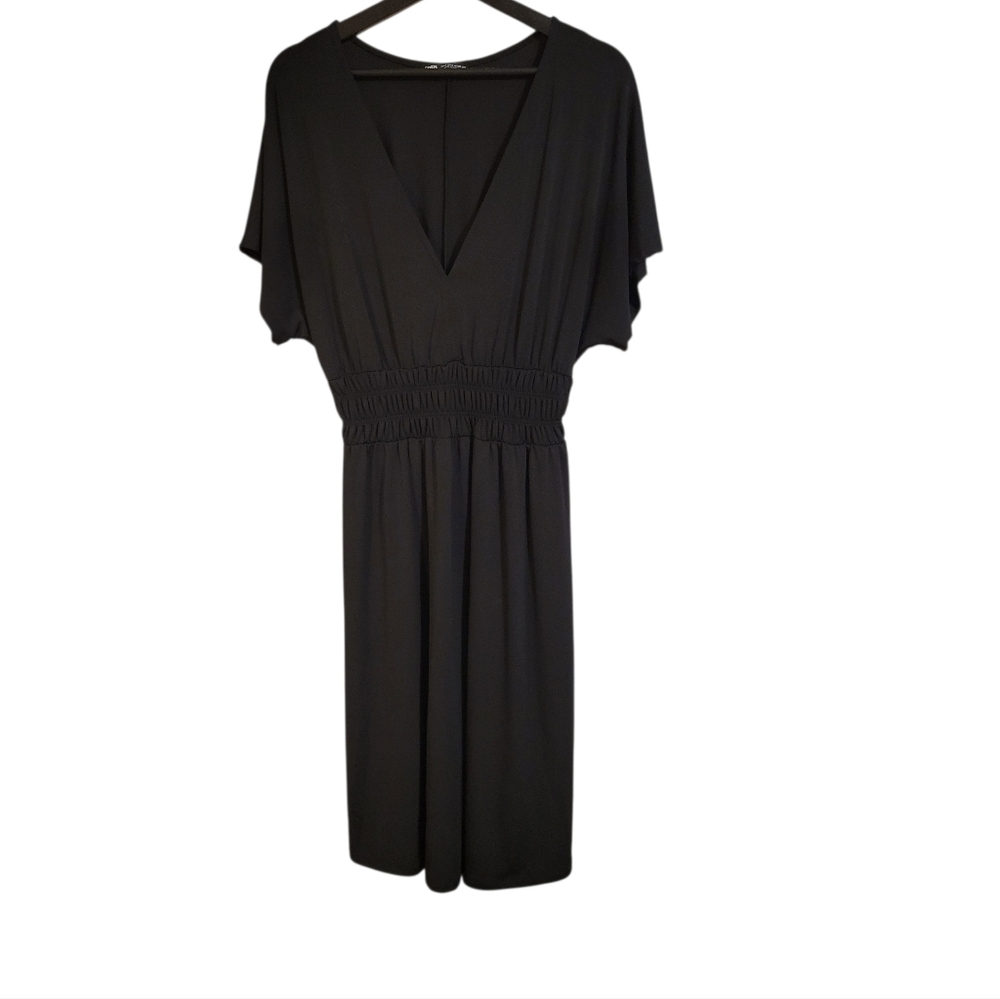 Zara Black Smocked Waist Midi Dress